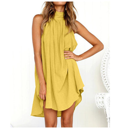 Dam Klänning Halterneck Hög-Låg Nederkant Lätt Tyg-4