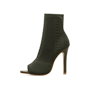 Dam Ankelstövlar Peeptoe Stretch Gummi Hög Klack-3