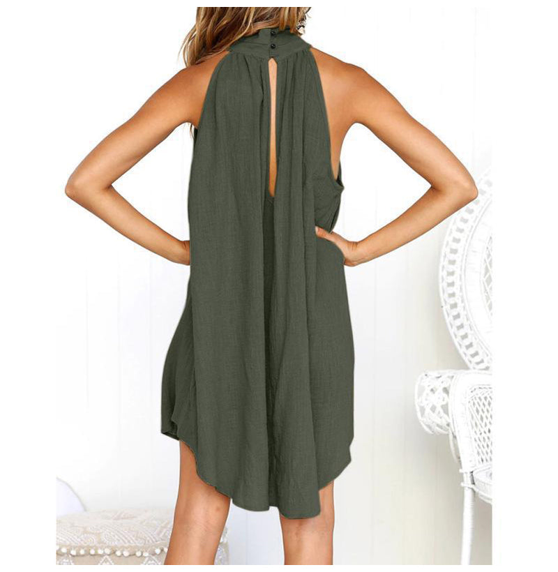 Dam Klänning Halterneck Hög-Låg Nederkant Lätt Tyg-3