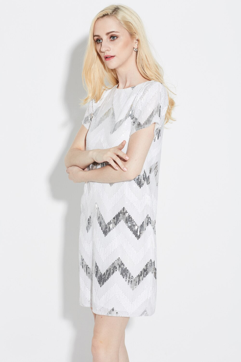 Kvinnors Glittrig Miniklänning Geometrisk Design Nätverk Polyester-4