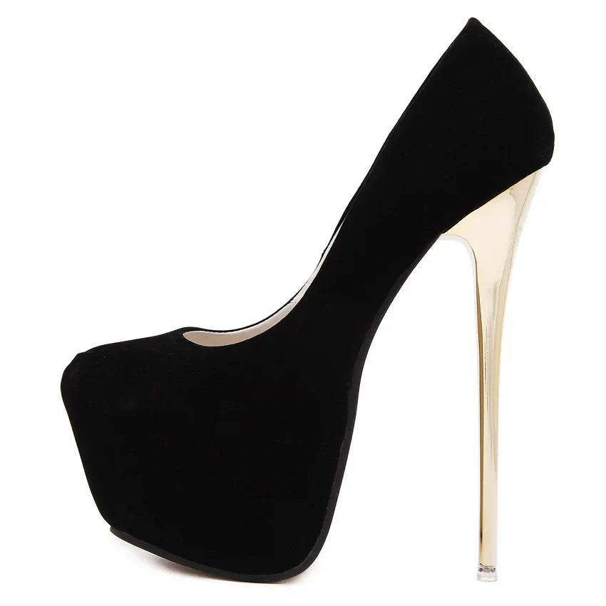 Dam Pumps Rund Tå Monokrom PU för Elegant Stil och Komfort-1