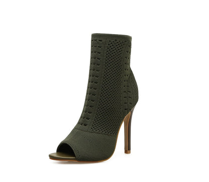 Dam Ankelstövlar Peeptoe Stretch Gummi Hög Klack-2