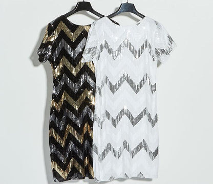 Kvinnors Glittrig Miniklänning Geometrisk Design Nätverk Polyester-6