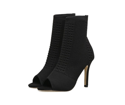 Dam Ankelstövlar Peeptoe Stretch Gummi Hög Klack-1