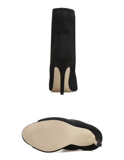 Dam Ankelstövlar Peeptoe Stretch Gummi Hög Klack-5