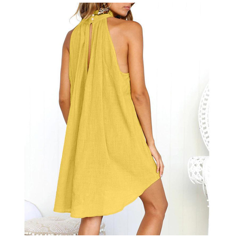 Dam Klänning Halterneck Hög-Låg Nederkant Lätt Tyg-2