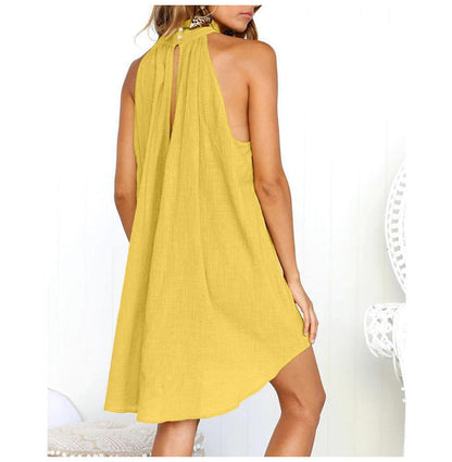 Dam Klänning Halterneck Hög-Låg Nederkant Lätt Tyg-2