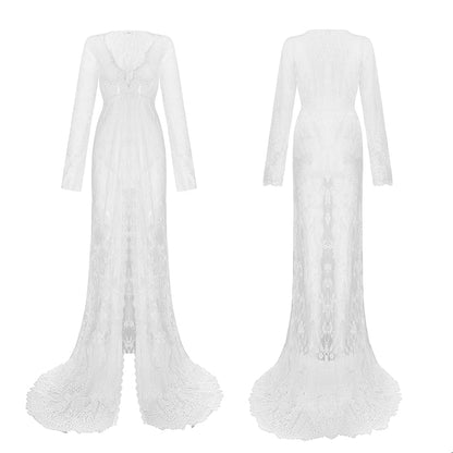 Dam Klänning Lång Ärmar Empire Midja Lätt Polyester-4