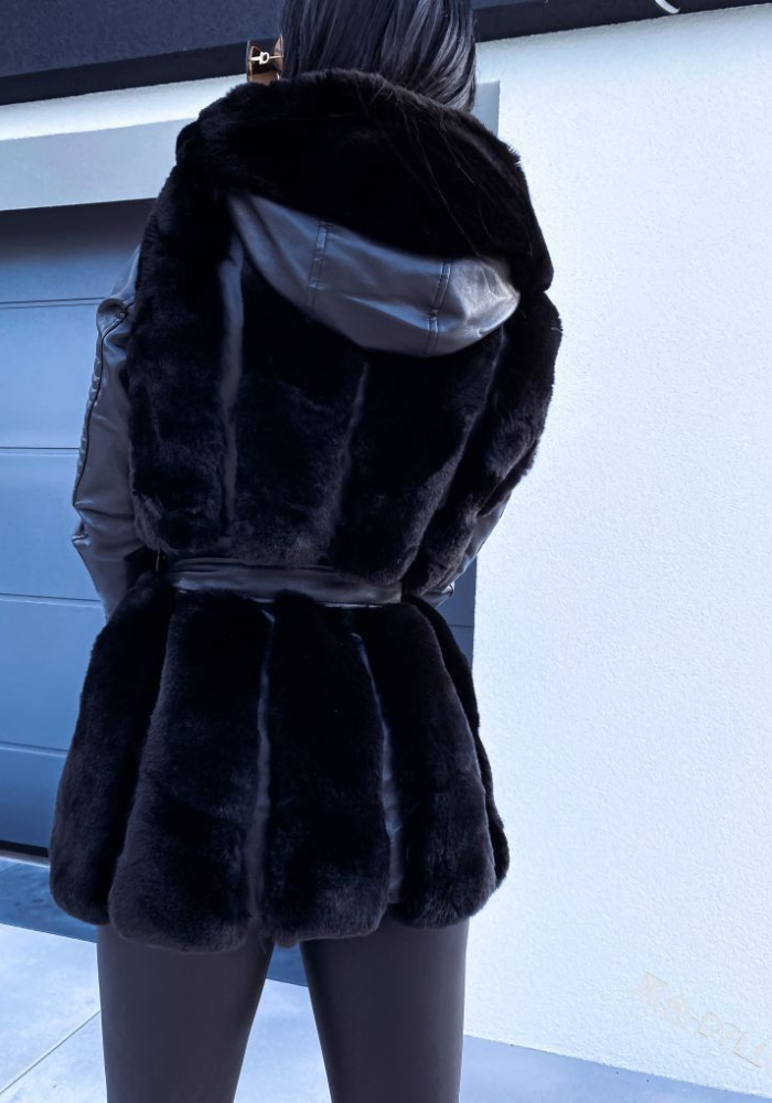 Kvinnojacka i Konstpäls och Läder Elegant Tidlös Design-2