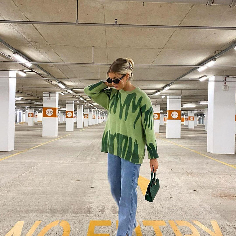 Dam Oversized Tröja Batikmönster Bomull Polyester-6