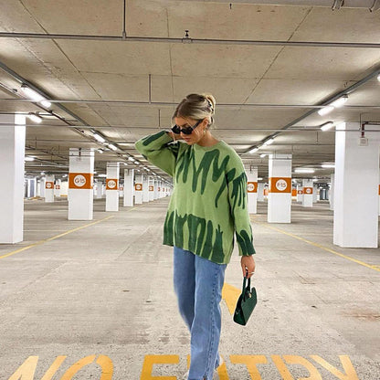 Dam Oversized Tröja Batikmönster Bomull Polyester-6