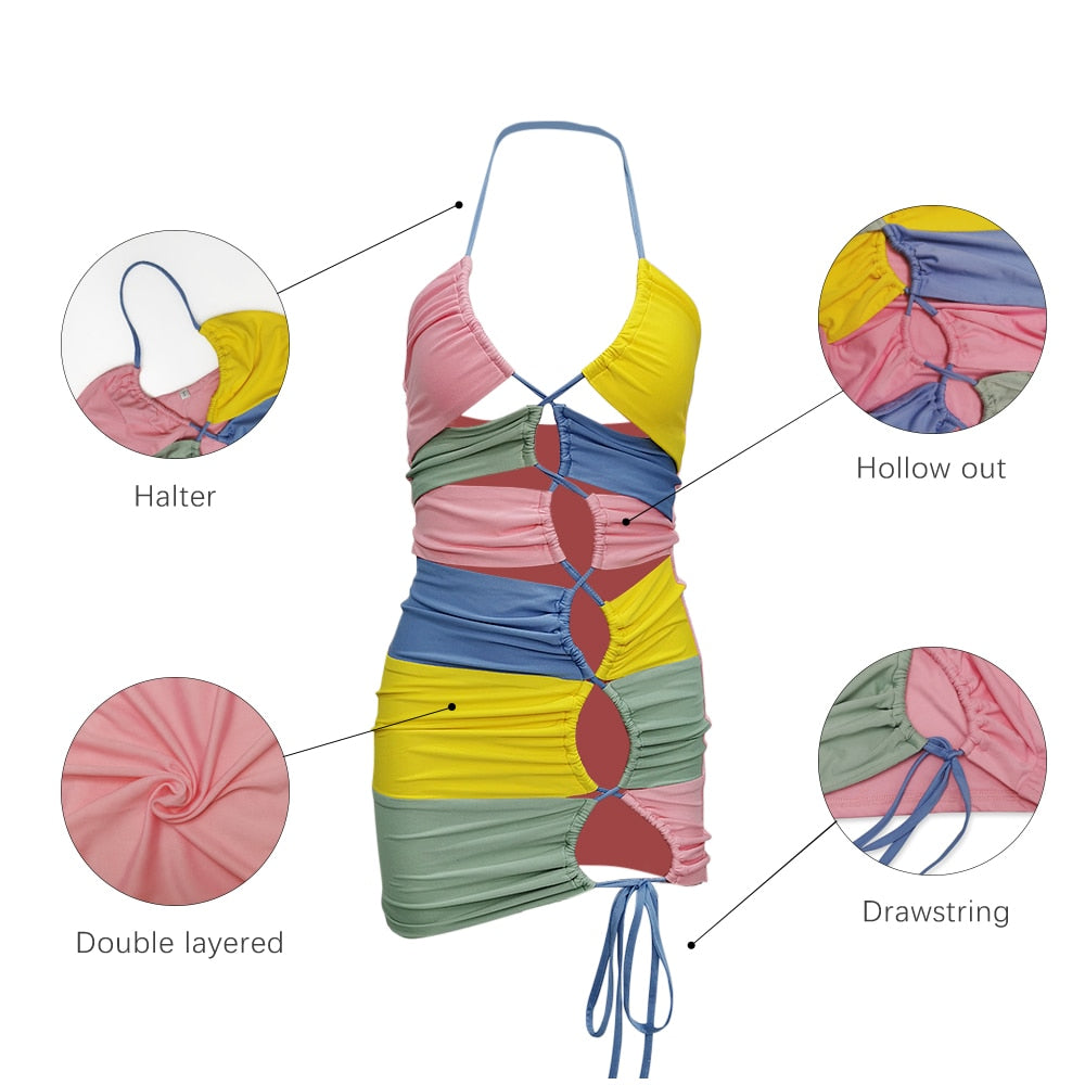 Kvinnors Mini Klänning Spaghetti Rem Patchwork Polyester 2