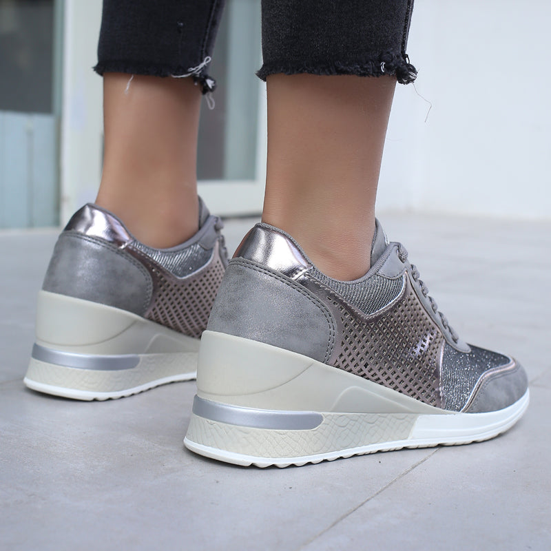 Dam Sneakers Plattforms Läder Medelhög Snitt Högkvalitativ Komfort-3