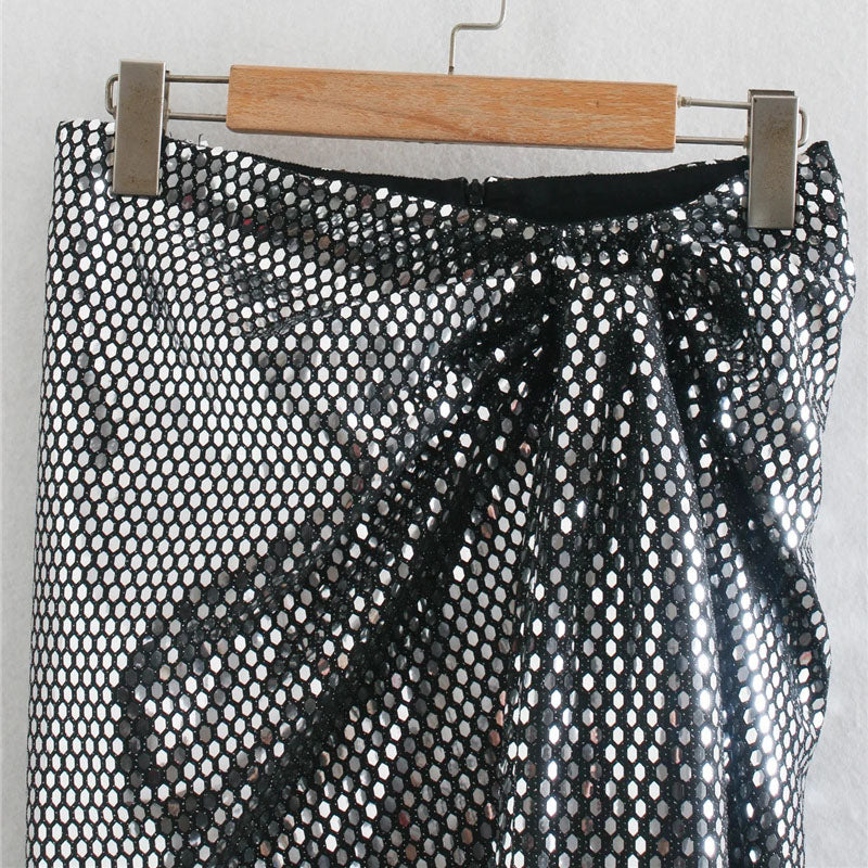 Kvinnors Mini Kjol Med Paljetter Och Ruffles Polyester-5