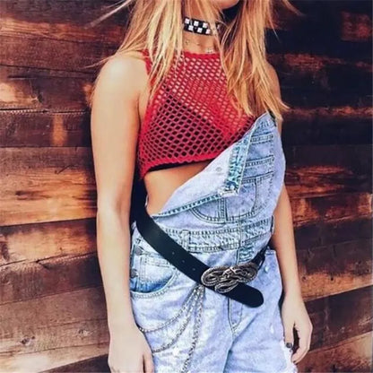 Dam Crop Top Monokrom Polyester Casual-6