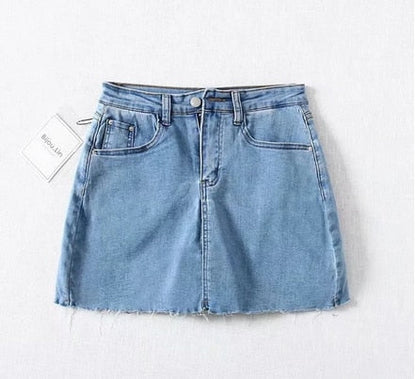 Dam Mini Skort Franjkant Denim Bomull-1