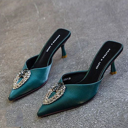 Dam Pumpar Spetsig Tå Silke Slip-On Medium Klack-5