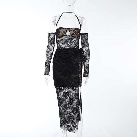 Kvinnor Miniklänning Off-Shoulder Spandex Polyester med Rosmönster 1