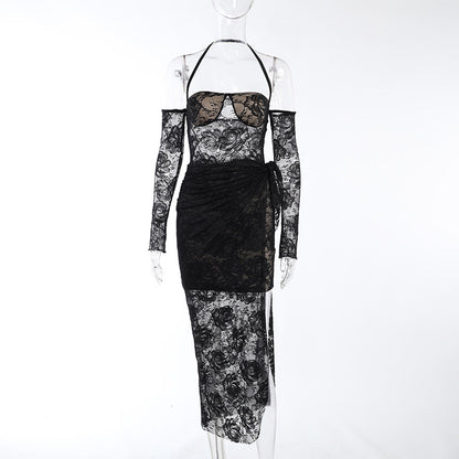 Kvinnor Miniklänning Off-Shoulder Spandex Polyester med Rosmönster 7