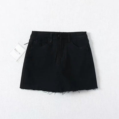 Dam Mini Skort Franjkant Denim Bomull-5