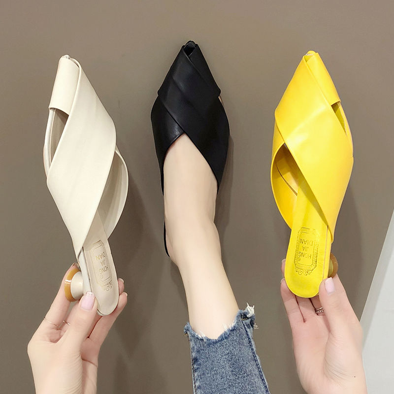 Dam Mules Rundtå Medelhög Klack PU Komfort-2