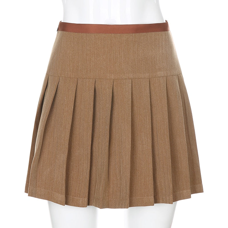 Kvinnors Mini Kjol Veckad Polyester Hög Midja-1