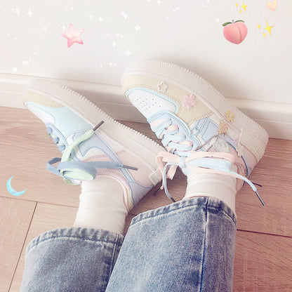 Dam Sneakers Låg Top PU-Läder Patchwork Design-2