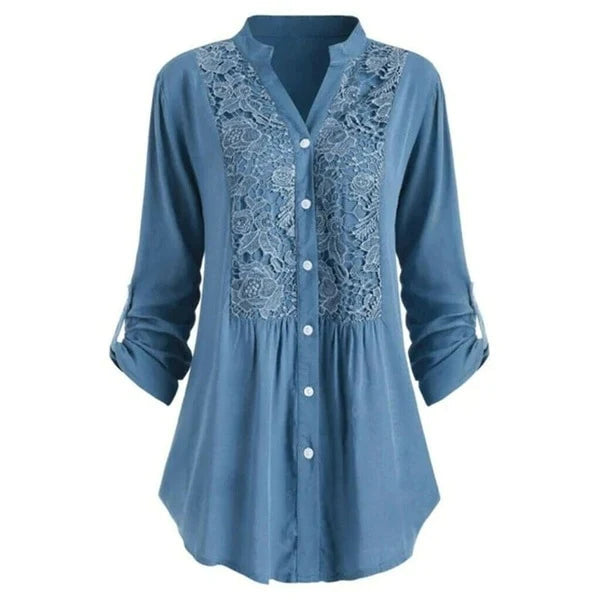 Dam Blus Vintageinspirerad Lätt 100% Bomull-5