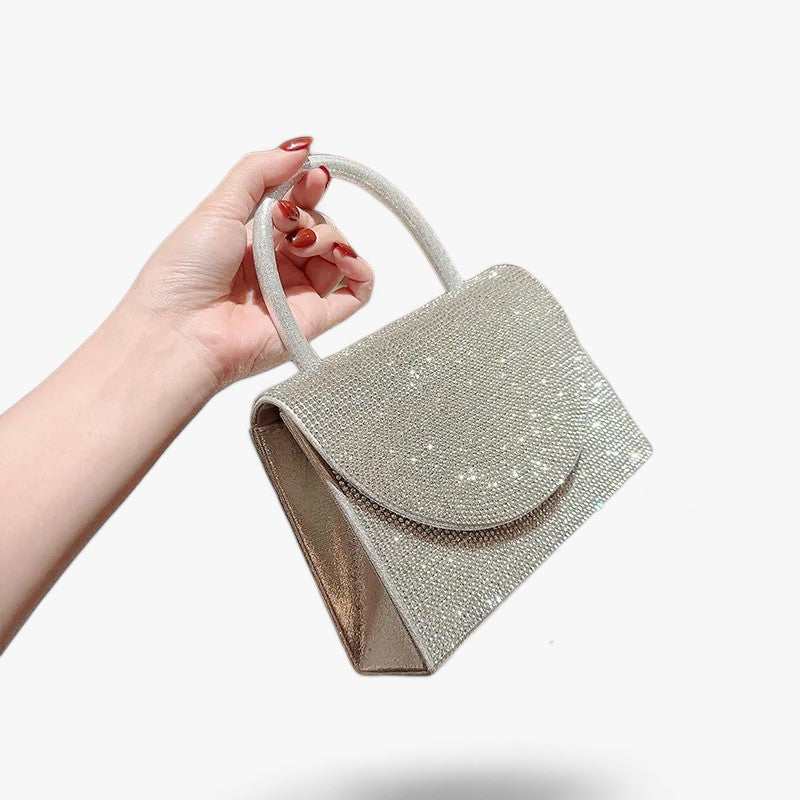 Glittrande Kvällsväska i Syntetisk Läder med Strass – Elegant Koppling eller Tvärbod för Fester och Bröllop 4