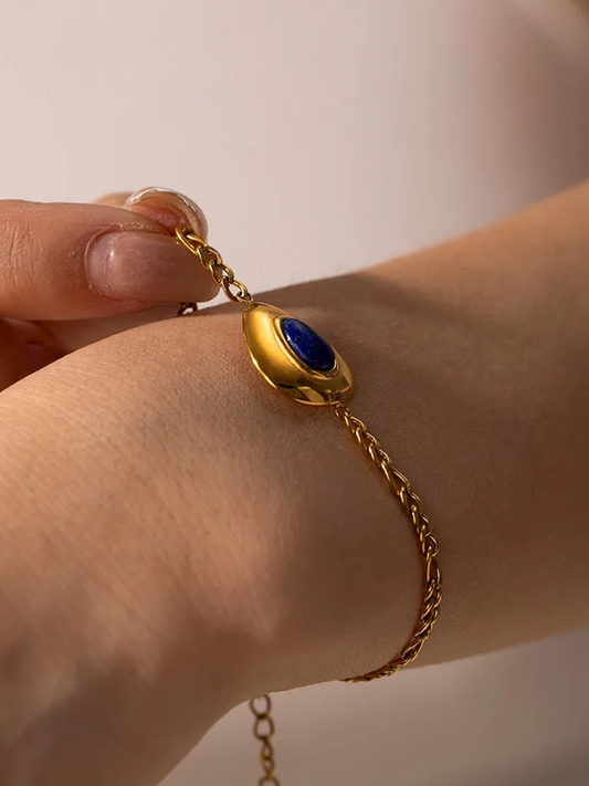 Dam Smycke Lapis Lazuli Kedja Guldarmband-1