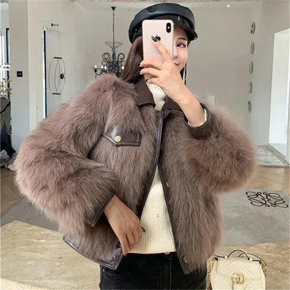 Kort Vinterjacka Dam Fluffig Syntetisk Päls-2