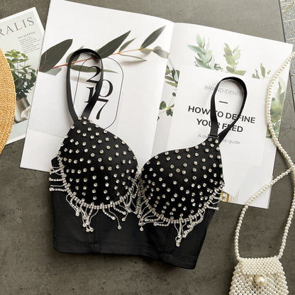 Variant image for Kvinnors Festtopp Spaghetti Band Polyester med Strass och Tofsar-5