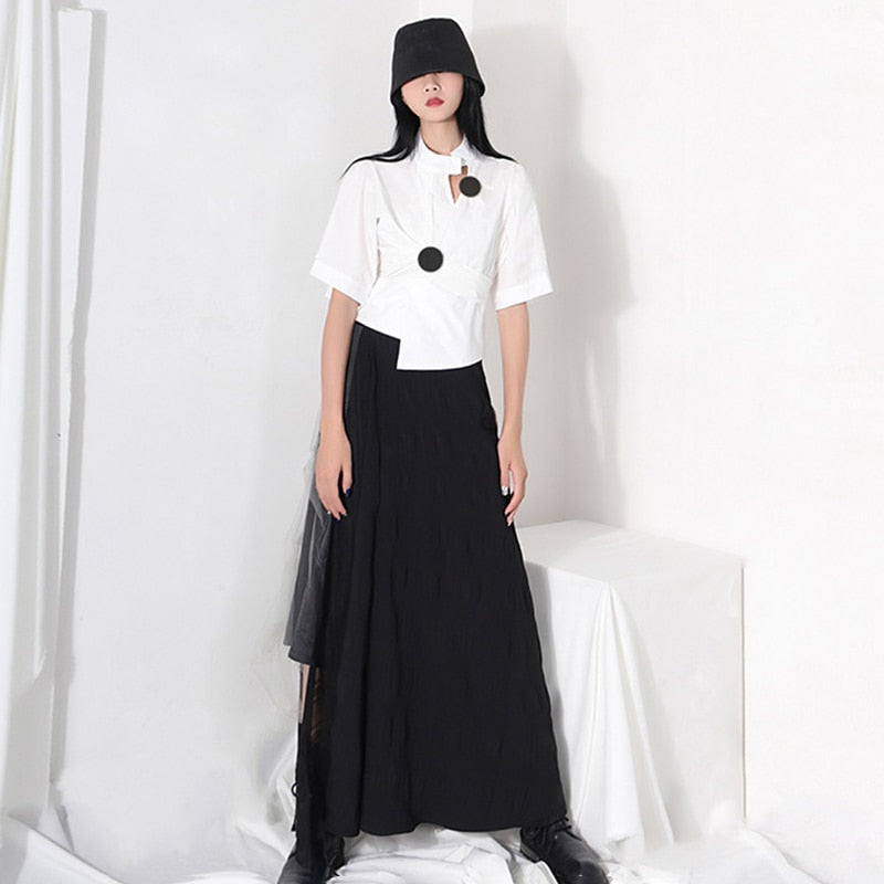 Dam Blus Kortärmad Monokrom Bomull Elegant 2