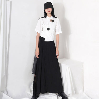 Dam Blus Kortärmad Monokrom Bomull Elegant 2