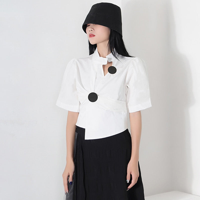 Dam Blus Kortärmad Monokrom Bomull Elegant 1