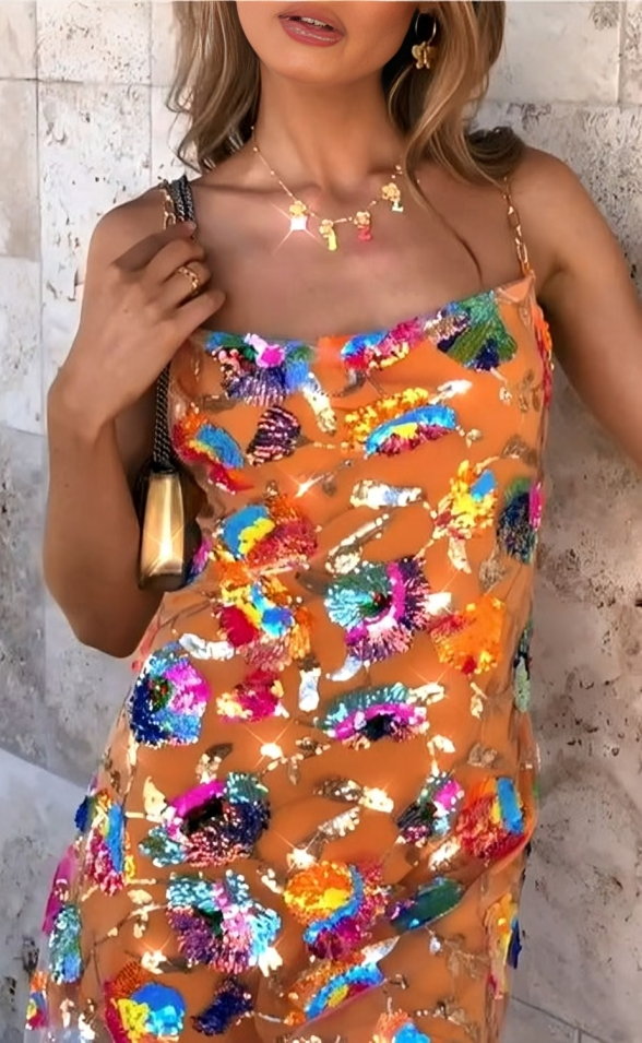 Kvinnors Glittrig Klänning Miniklänning med Öppen Rygg Polyester-4