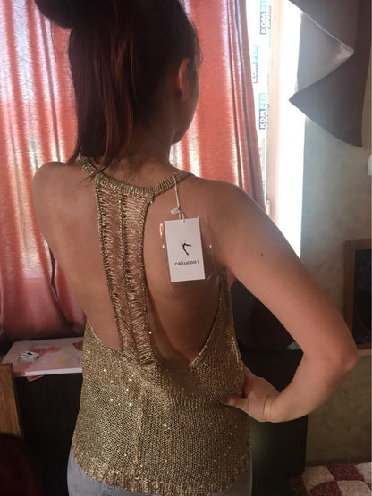 Dam Tank Top Paljetter Nylonblandning-4