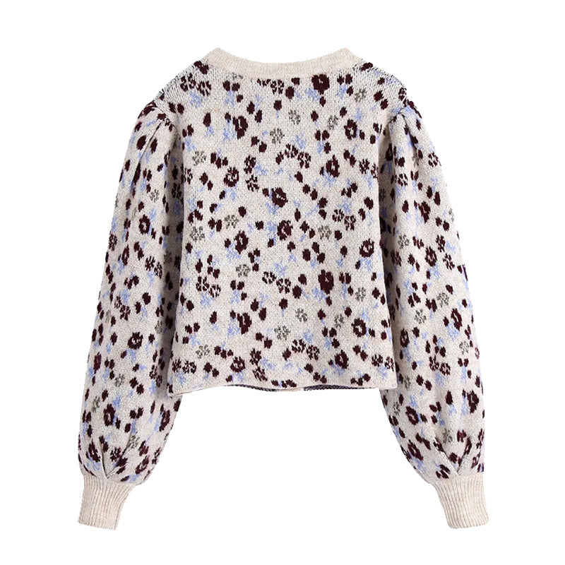 Dam Tröja Blommig Rundhals Polyester med Rufsade Accenter-2