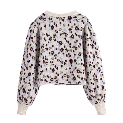Dam Tröja Blommig Rundhals Polyester med Rufsade Accenter-2
