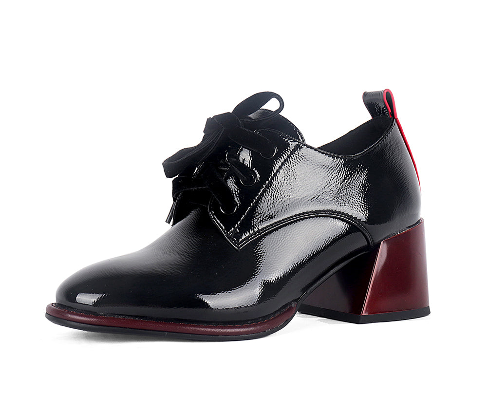 Dam Pumps Snörning PU-Läder Blockklack 6 cm-3