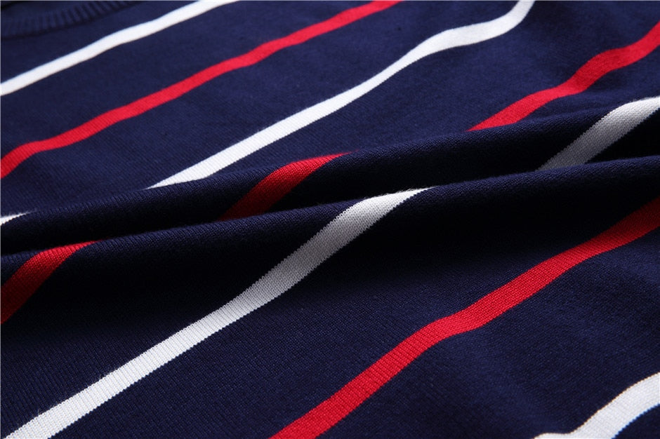 Herr Tröja Randig O-Neck Slim Fit 100% Bomull-5