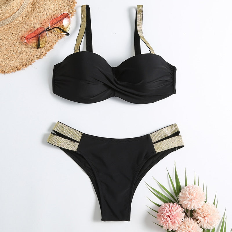 Dam Tvådelad Bikini Låg Midja Nylon för Badkläder-1