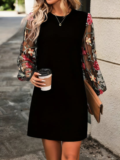 Damklänning Blommig Broderi Lätt Material Elegant Design-1