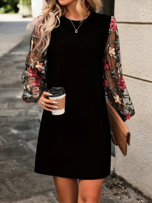 Damklänning Blommig Broderi Lätt Material Elegant Design-1