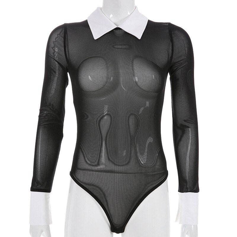 Dam Bodysuit Långärmad Monokrom Polyester 6