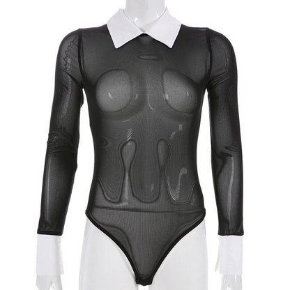 Dam Bodysuit Långärmad Monokrom Polyester 6