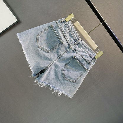 Dam Shorts Hög Midja Denim med Glittrande Detaljer och Fickor-5