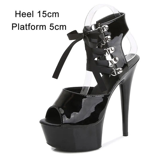 Dam Gladiatorsandal Hög Klack PU-Läder-1