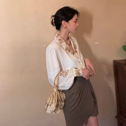 Dam Blus Lykta Ärmar Mjuk Bomull-6