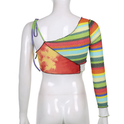 Dam Crop Top Patchwork Design Polyester Spandex 4